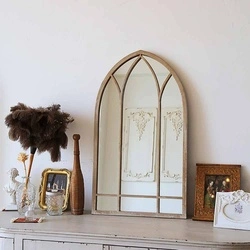 Vintage Gothic Style Arch Decorative Metal Frame Window Pane Farmhouse Garden MirrorPL08-33342
