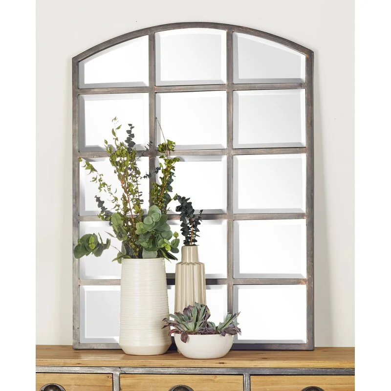 Large Windowpane Arched Mirror Antique Rust Proof Wall Mirror Metal Framed for Bathroom Vanity Entry PL08-385238 Featured Image