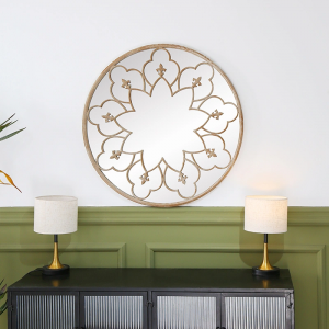 Round Metal Frame Floral Herschel Wall Hanging Living Room Dining Room Decorative Garden Mirror PL08-50026