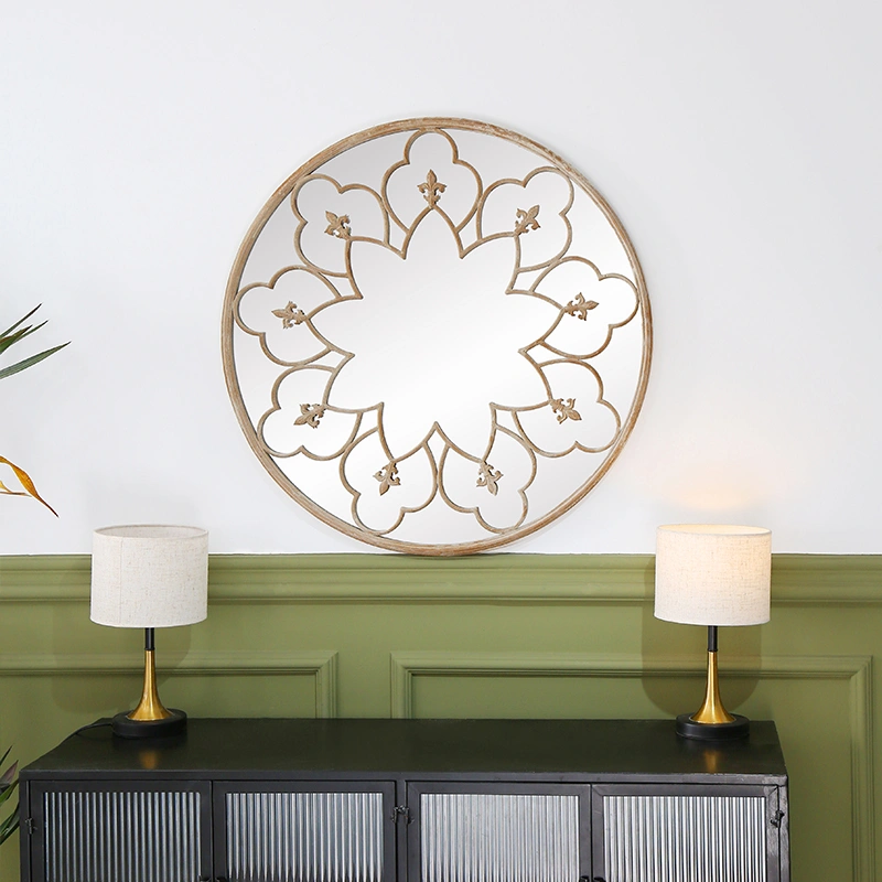 Round Metal Frame Floral Herschel Wall Hanging Living Room Dining Room Decorative Garden Mirror PL08-50026 Featured Image