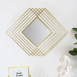 Modern Luxury Overlapping Geometric Shape Decorative Rhombus Gold Metal Wall Mirror PL08-385430