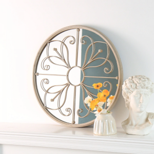 Wall Mounted Home Decor Round Accent Mirror Metal Frame Antique Vintage Circle Decorative Wall Mirror For Indoor Outdoor Garden PL08-39611