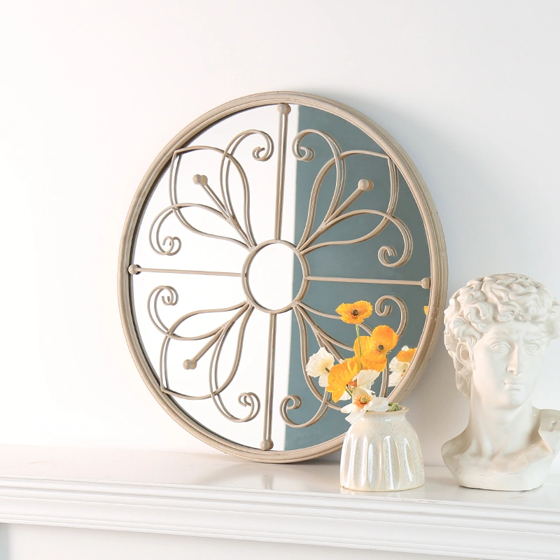 Wall Mounted Home Decor Round Accent Mirror Metal Frame Antique Vintage Circle Decorative Wall Mirror For Indoor Outdoor Garden PL08-39611 Featured Image