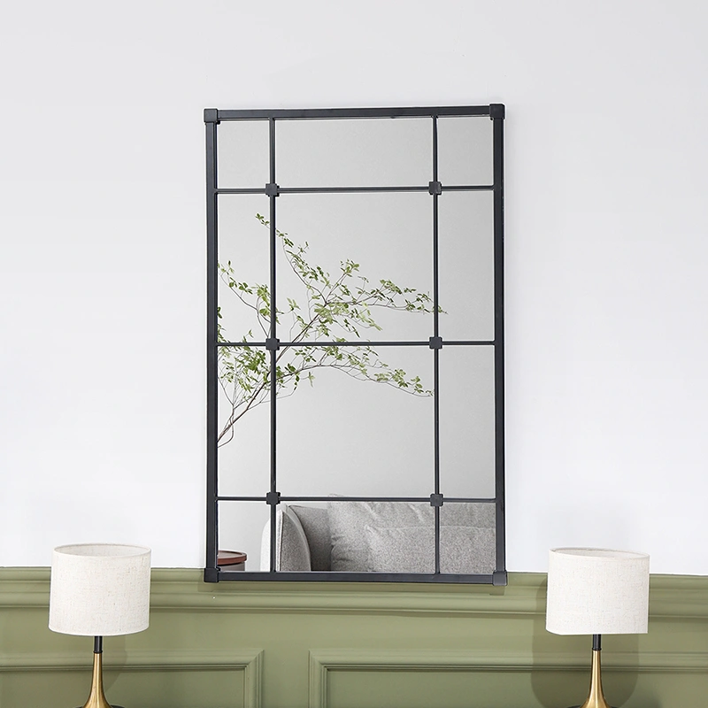 Vintage Black Oversized Industrial Rectangular Beveled Metal Framed Accent Decorative Wall Mirror  PL08-50006 Featured Image