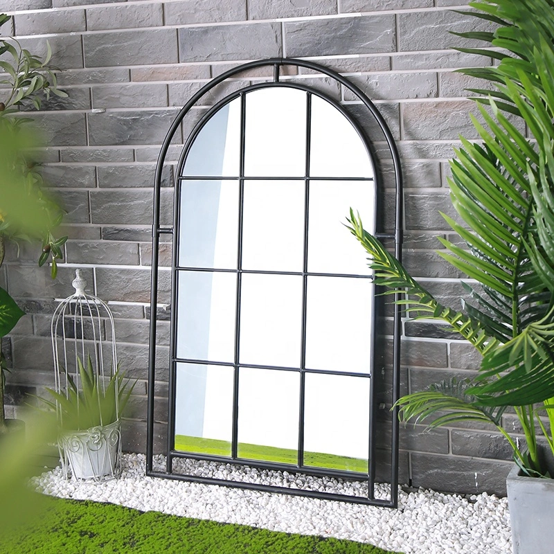 Decorative Glass Antique Accent Mirror Rustproof Black Metal Framed Arched Wall Mirror Industrial Style PL08-39540 Featured Image