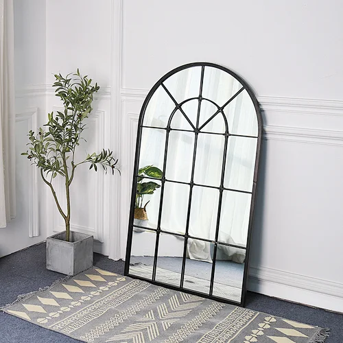 Large Windowpane Arched Mirror Antique Rust Proof Garden Wall Mirror Metal Framed with Customized Color PL08-38523 Featured Image