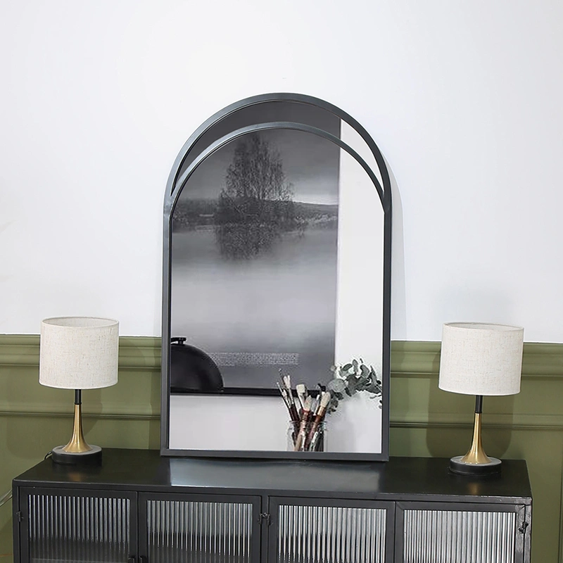 Black Arched Metal Frame Contemporary Overmantel Bedroom Makeup Wall Vanity Wall Mirror Featured Image