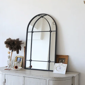 Best Selling Large Arch Mirror Antique Vintage Rust Proof Garden Wall Mirror Black Metal Framed Outdoor Garden Mirror PL08-36575