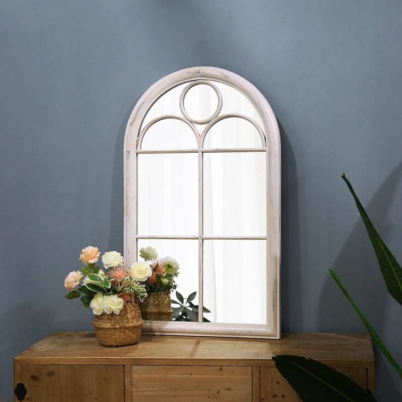 Outdoor Shabby Chic Window Arched Wall Vintage Floor Mirror Home Decor Antique Style Metal Frame Decorative Mirror PL08-38628 Featured Image