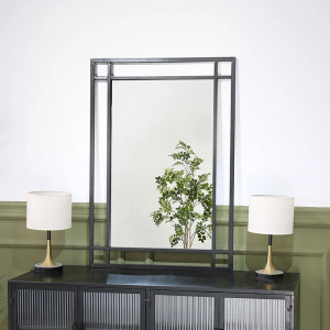 Metal Frame Indoor Bathroom Black Rectangular Modern Contemporary Vanity Decorative Wall MirrorPL08-50005
