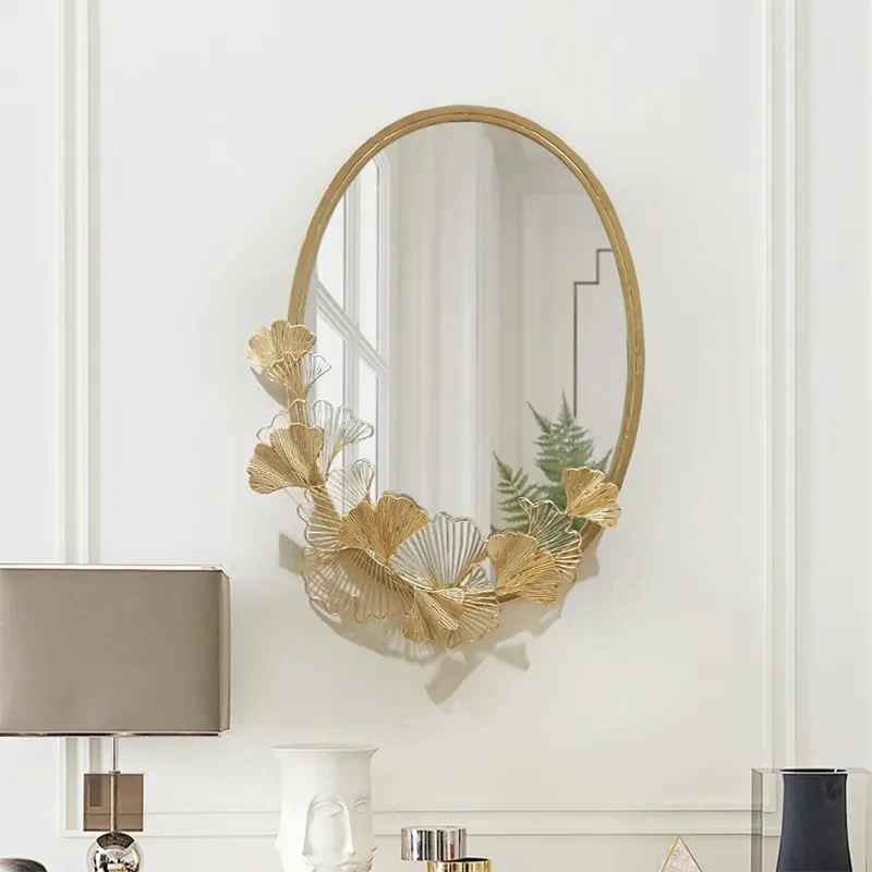 Luxury Glam Oval Wall Mirror 3D Leaves in Gold Metal Frame PL08-385669 Featured Image