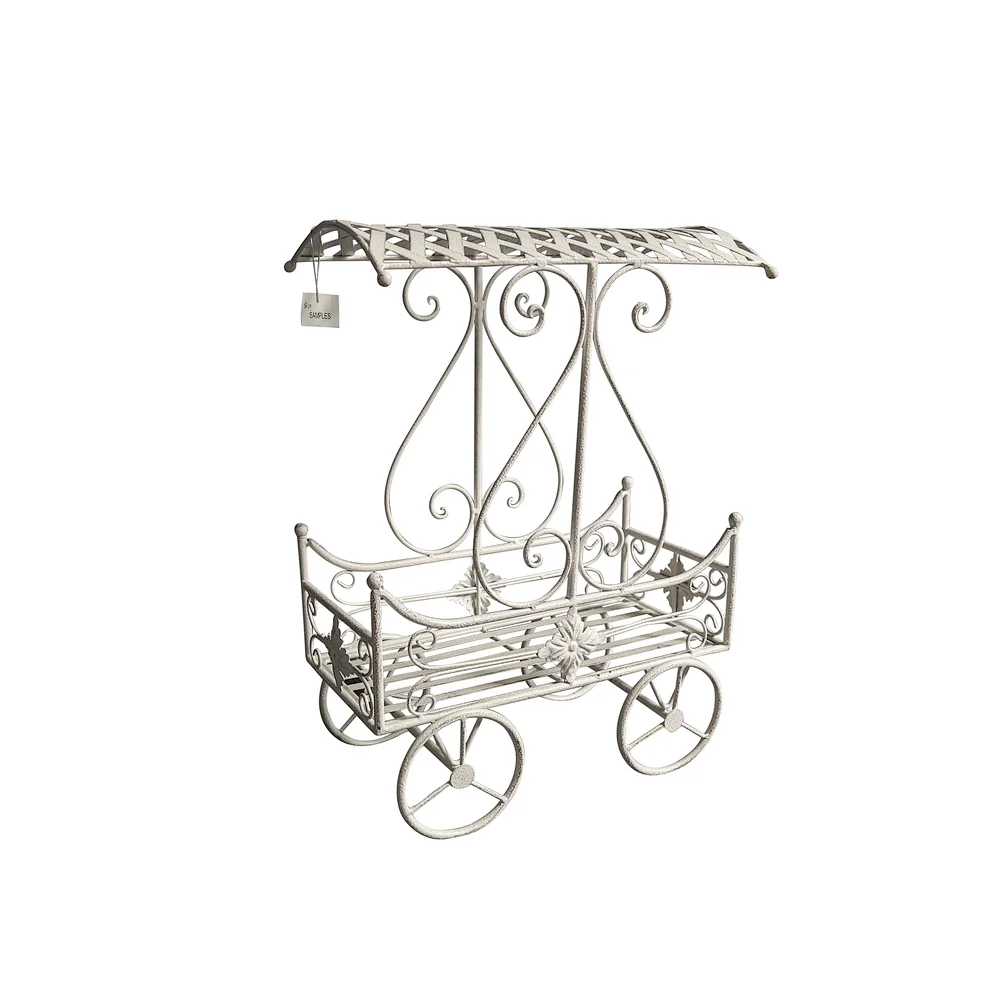 Garden Flower Plant Stand Pots Wedding Carriage Decoration Wrought Iron Cart Metal Crafts Used with Artificial Flower Cast IronPL08-6954 Featured Image