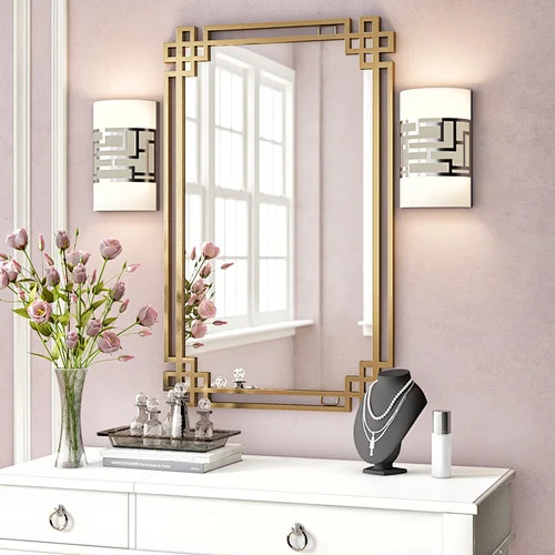 Large Decorative Antique Distress Finish Rectangle Gold Metal Wall Mirror PL08-382279 Featured Image