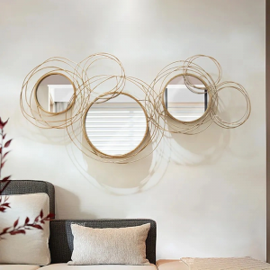 Modern Luxury Large Gold Round Wall Mirror Creative 3D Overlapping 4 Rings Circle Metal Decor Wall Mirror  PL08-500669