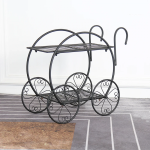 2-Tier Display 4 Wheel Wagon Garden Metal Planter Stand Holder PL08-3873