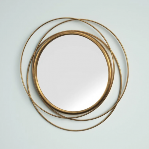 Modern Accent Gold Finish Distressed Details Round Metal Wall Mirror Concurrent Contemporary Wall MirrorPL08-500714