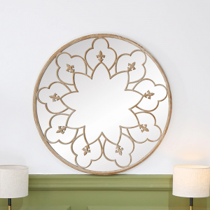 Round Metal Frame Floral Herschel Wall Hanging Living Room Dining Room Decorative Garden Mirror PL08-50026