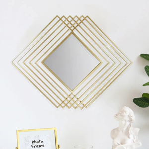 Modern Luxury Overlapping Geometric Shape Decorative Rhombus Gold Metal Wall Mirror PL08-385430