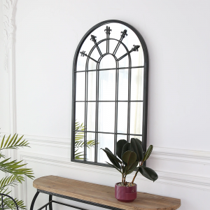 Wholesale Modern Iron Metal Framed Decor Mirror Arch Shape Large Mirror Decorate The Living Room Gothic Style Wall Mirror  PL08-39676