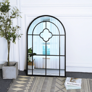 Rustic Large Black Antique Industrial Arch Window Framed Wall Dubois Mirrors Decorative Outdoor Garden Mirror PL08-39533