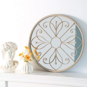 Wall Mounted Home Decor Round Accent Mirror Metal Frame Antique Vintage Circle Decorative Wall Mirror For Indoor Outdoor Garden PL08-39611