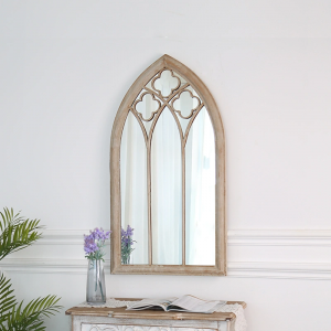 Wall Glass Mirror Decorative Garden Metal Arches Four-leaf Clover Shaped Gothic Style Wall Outdoor Antique Vintage Mirror PL08-36555