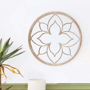 Decorative Flower-Like Round Metal Frame Distressed Finished Indoor Outdoor Wall Hanging Garden Mirror PL08-50028