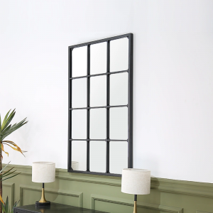 Vintage Black Oversized Industrial Rectangular Beveled Metal Framed Accent Decorative Wall Mirror  PL08-50006