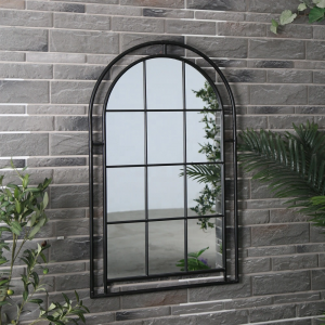 Decorative Glass Antique Accent Mirror Rustproof Black Metal Framed Arched Wall Mirror Industrial Style PL08-39540