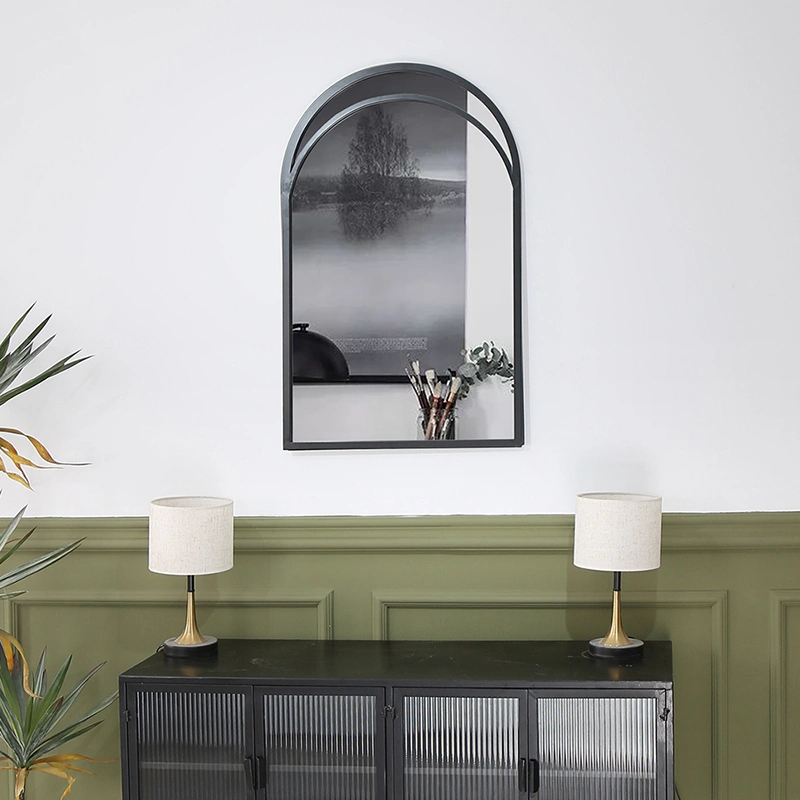 Black Arched Metal Frame Contemporary Overmantel Bedroom Makeup Wall Vanity Wall Mirror