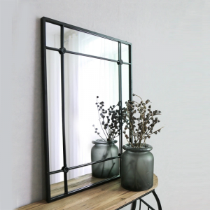 Industrial Style Rectangular Black Metal Framed Wall Mounted Mirror Casual Modern Contemporary Glass Mirror