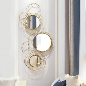 Modern Luxury Large Gold Round Wall Mirror Creative 3D Overlapping 4 Rings Circle Metal Decor Wall Mirror  PL08-500669