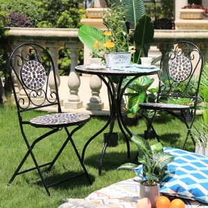 3-Piece Mosaic Bistro Set Outdoor Metal Dining ...