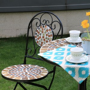 3-Piece Mosaic Bistro Set Outdoor Metal Dining Furniture for Garden Table And Folding Chair Set patio Balcony Yard 1170