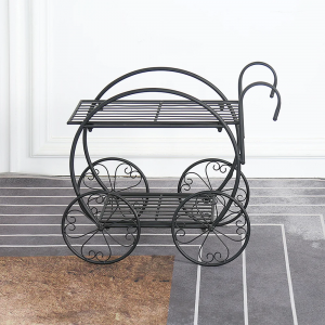 2-Tier Display 4 Wheel Wagon Garden Metal Planter Stand Holder PL08-3873