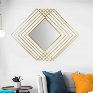 Modern Luxury Overlapping Geometric Shape Decorative Rhombus Gold Metal Wall Mirror PL08-385430