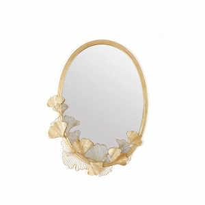 Luxury Glam Oval Wall Mirror 3D Leaves in Gold Metal Frame PL08-385669