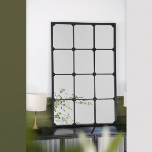 Vintage Black Oversized Industrial Rectangular Beveled Metal Framed Accent Decorative Wall Mirror  PL08-50006