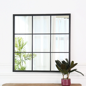 Industrial Square Modern Contemporary Window Pane Farmhouse Style Wall Mirror PL-36066-03