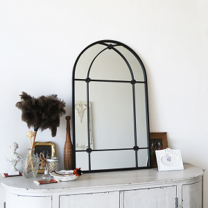 Best Selling Large Arch Mirror Antique Vintage Rust Proof Garden Wall Mirror Black Metal Framed Outdoor Garden Mirror PL08-36575