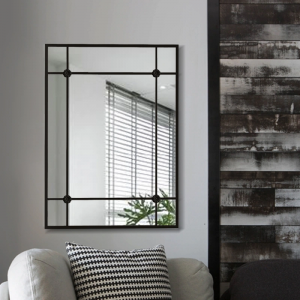 Industrial Style Rectangular Black Metal Framed Wall Mounted Mirror Casual Modern Contemporary Glass Mirror