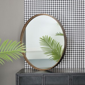 Modern Brushed Brass Metal Round Mirror 38316