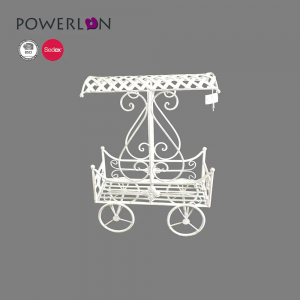 Garden Flower Plant Stand Pots Wedding Carriage Decoration Wrought Iron Cart Metal Crafts Used with Artificial Flower Cast IronPL08-6954