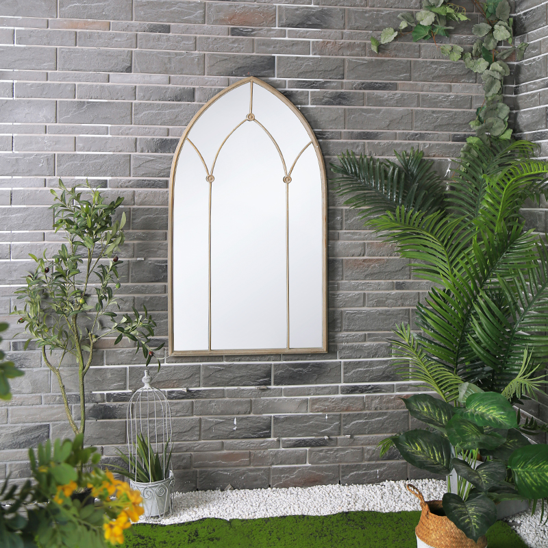 Arched Wrought Iron Metal Framed Wall Floor Standing Mirror for Home and Garden Featured Image