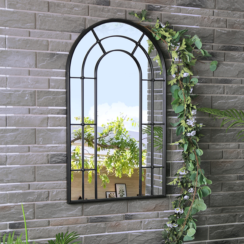 Wrought Iron Frame Antique Big Size Living Room Wall Mounted Arch Windowpane Mirror 39555 Featured Image