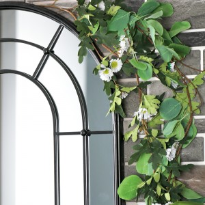 Wrought Iron Frame Antique Big Size Living Room Wall Mounted Arch Windowpane Mirror 39555