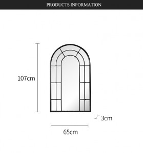 Wrought Iron Frame Antique Big Size Living Room Wall Mounted Arch Windowpane Mirror 39555