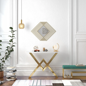 Modern Luxury Overlapping Geometric Shape Decorative Rhombus Gold Metal Wall Mirror PL08-385430