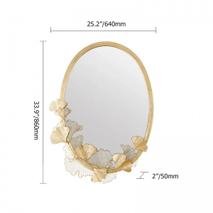 Luxury Glam Oval Wall Mirror 3D Leaves in Gold Metal Frame PL08-385669