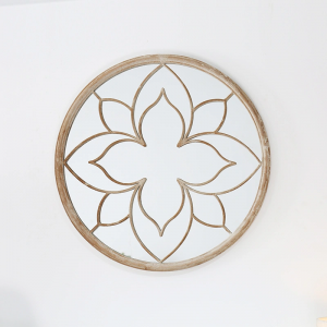 Decorative Flower-Like Round Metal Frame Distressed Finished Indoor Outdoor Wall Hanging Garden Mirror PL08-50028